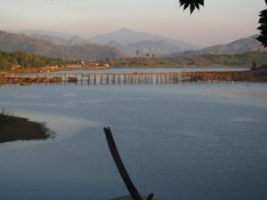 wooden mon bridge sangkhlaburi thailand