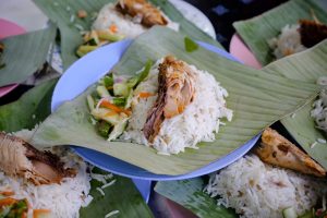 Nasi Dagang is a food thats made with glutinous rice, coconut milk, shredded coconut, and fish